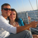 newlyweds enjoying a sailing trip