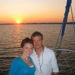newlyweds on sunset cruise in orange beach